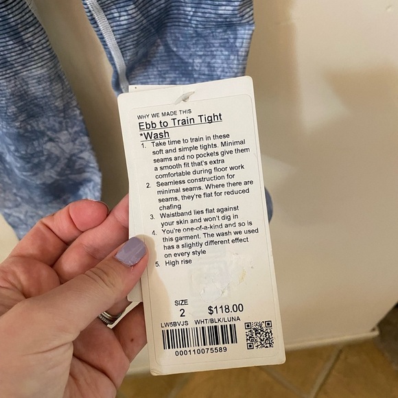 LULULEMON EBB TO TRAIN TIGHT LEGGINGS WASH TIE DYE MARBLE STRIPES NAVY BLUE NWT - Picture 7 of 12